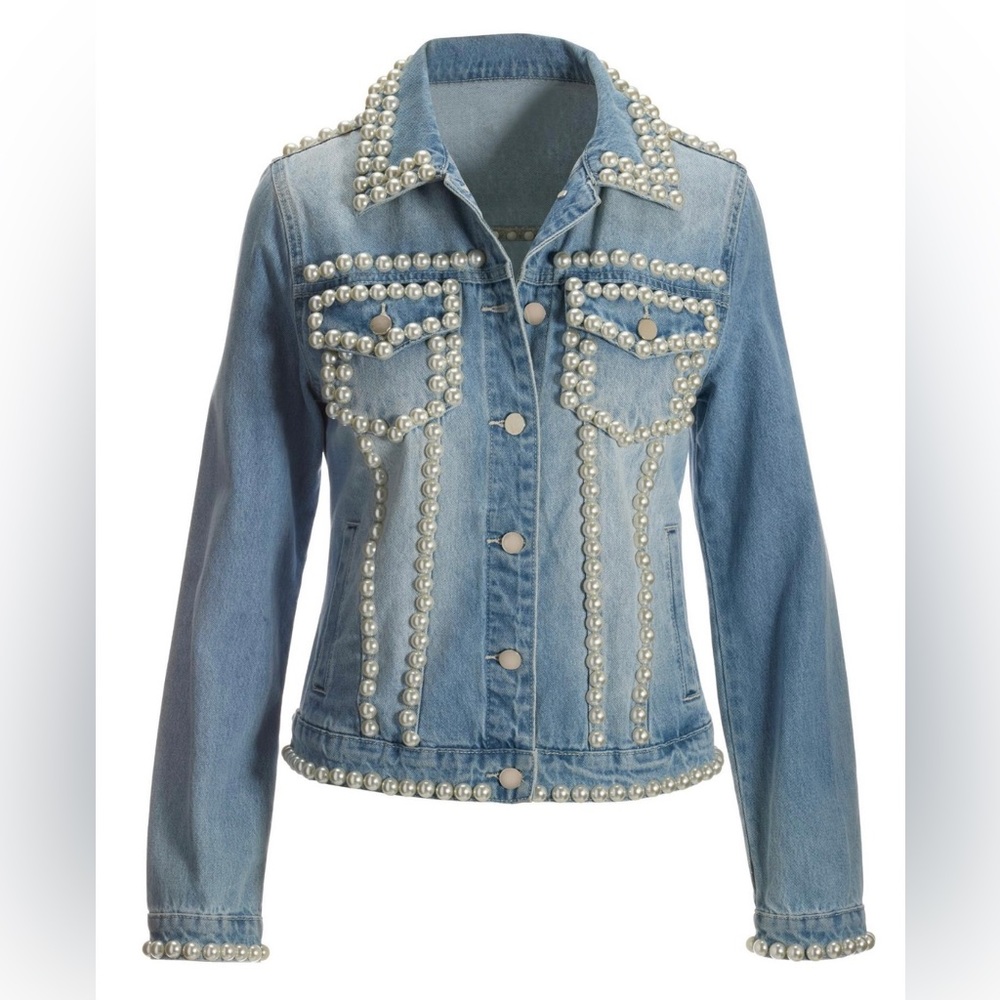 NWT Boston Proper Pearl Embellished Denim Jacket - originally $195! - Picture 10 of 11